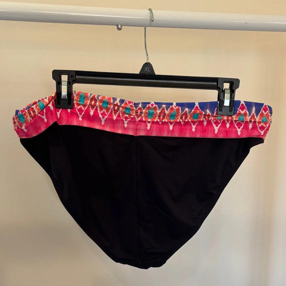 La Blanca Black Bikini Bottom with Pink and Blue Waistband - Picture 3 of 3